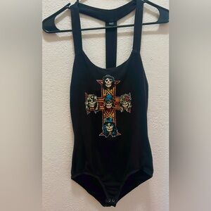 Hot Topic Black Graphic Cross Skull Bodysuit